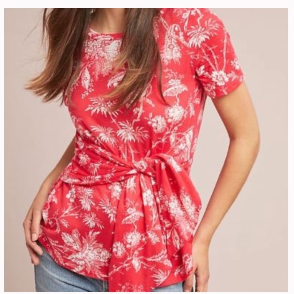 Maeve Sherbrooke Tie-Waist Top Red White Size XS
